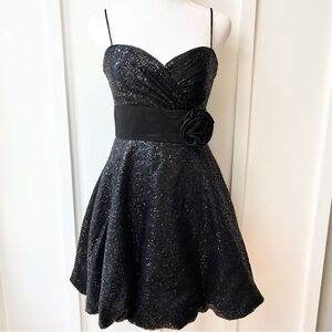 Hailey Logan Size 5/6 Black Sequin Rosette Coquette Dress Mini Homecoming Party